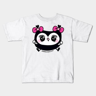cute kawaii owl with pink ribbon and big bing bing eyes Kids T-Shirt